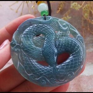 Certificate Jadeite Jade Green big Pendant Snake circle